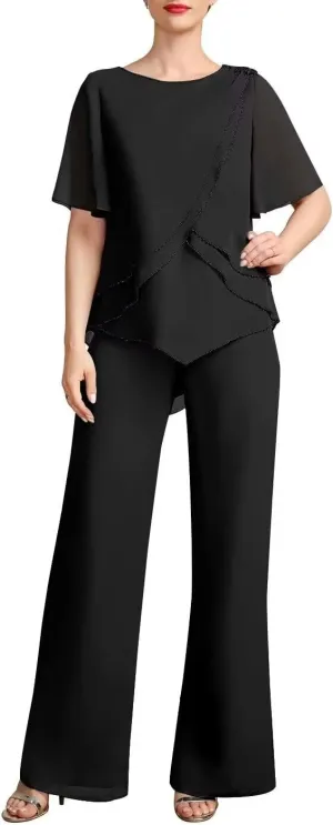 2 Pieces Mother of The Bride Pants Suits Formal Dresses Chiffon Evening Gowns for Women Mother of The Groom Dresses