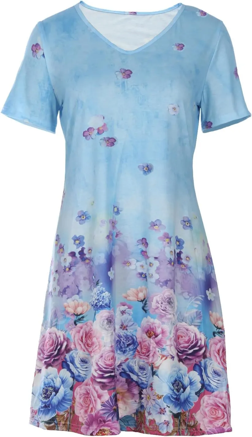 2025 Women's Casual Boho Floral Print Dress Loose V Neck Short Wave Bell Sleeve Flowy Mini Beach Summer Dresses
