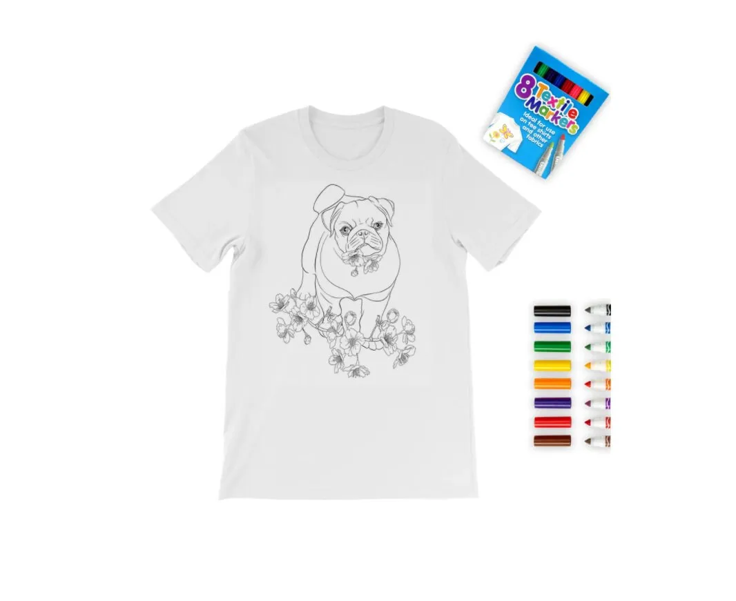 3Style Pug Dog Coloring T-Shirt, Unisex, Kids,Adults, Stay home,Christmas,Birthday,Anniversary Gift