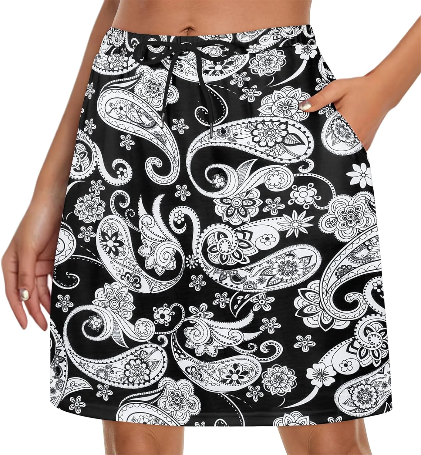 American Trends Skort for Woman with Pockets Athletic Skirt Wokout Knee Length Skirt Drawstring Waist Tennis Golf Skirt