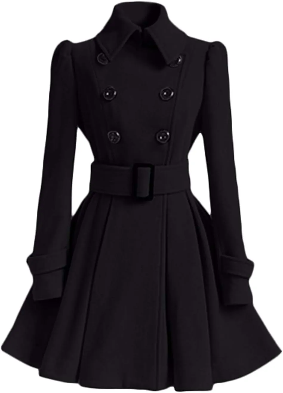 Andongnywell Women Swing Wool Trench Pea Coat Double Breasted Mid-Long Long Sleeve Lapel Wrap Winter Outwear Overcoat