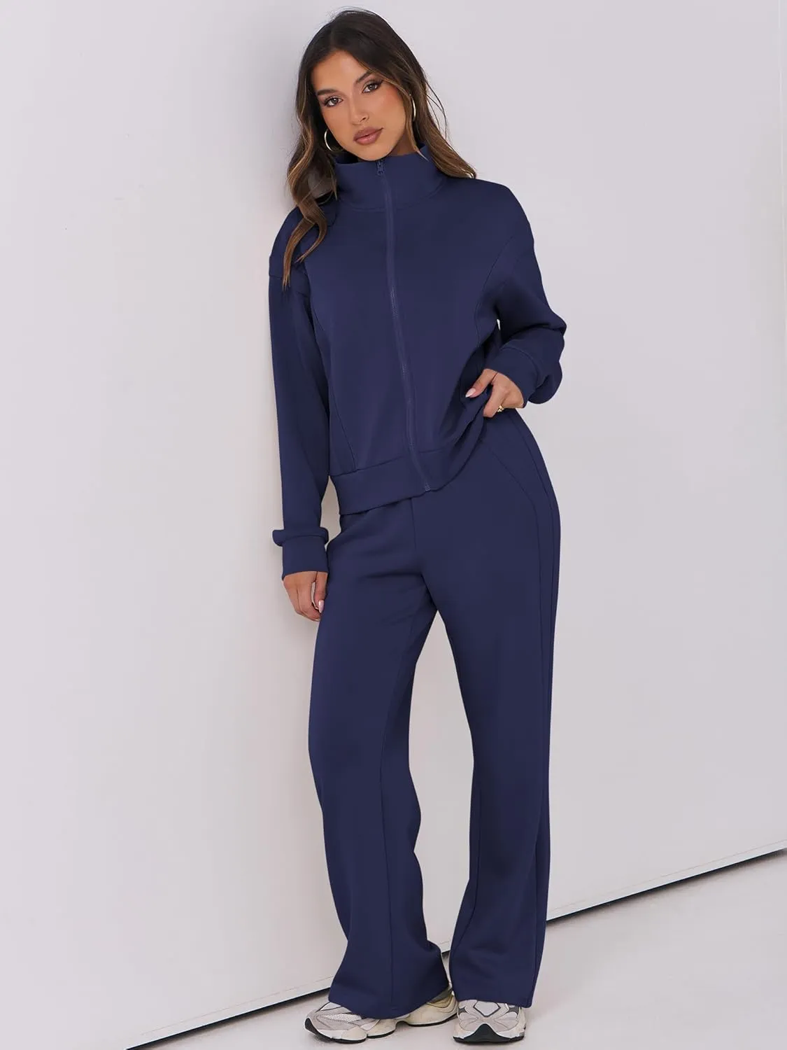 ANRABESS Lounge Sets for Women 2 Piece Outfits Sweatsuit Fall Zip Up Sweatshirts Wide Leg Pants Matching Sweat Set Tracksuit