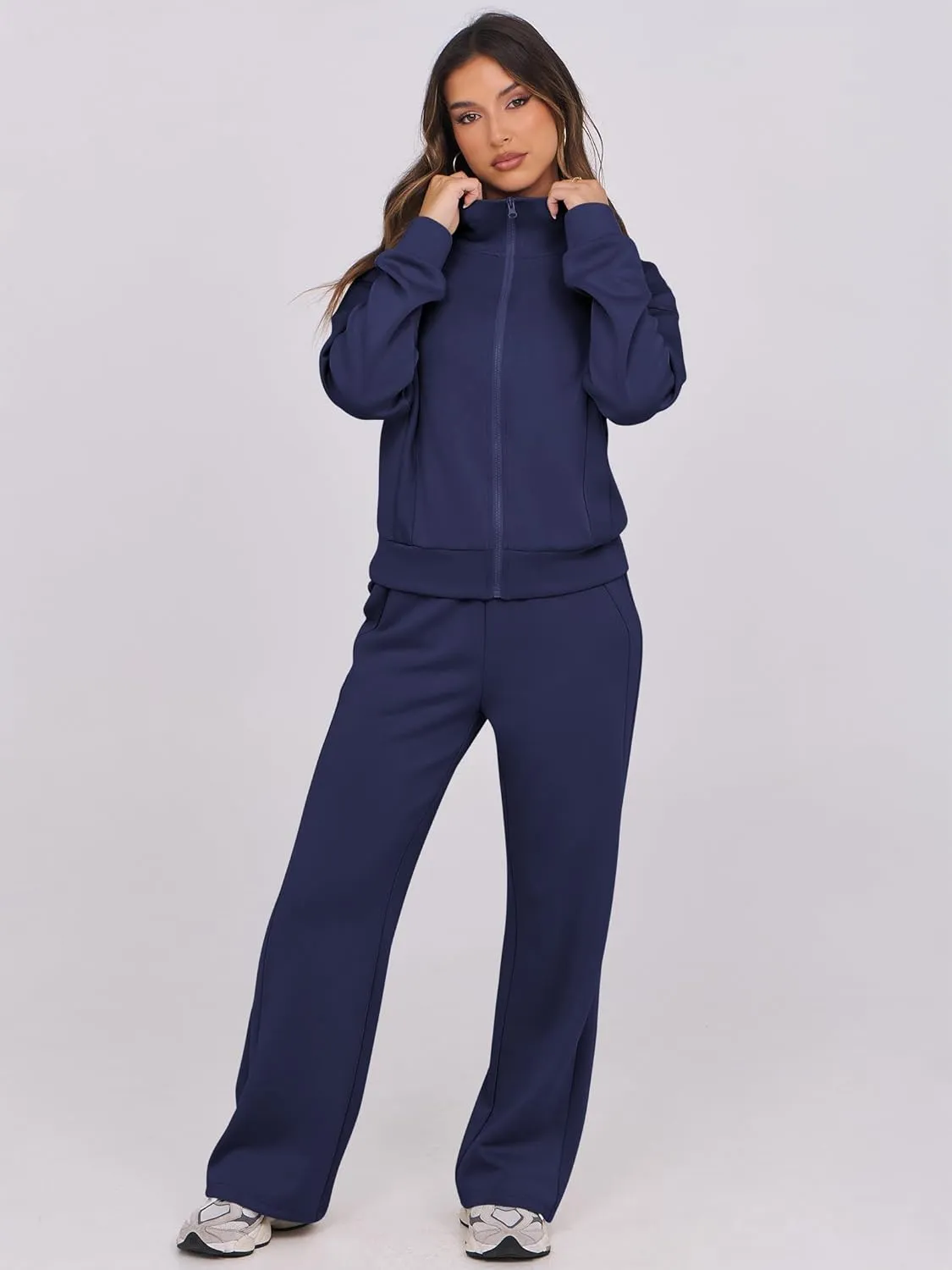 ANRABESS Lounge Sets for Women 2 Piece Outfits Sweatsuit Fall Zip Up Sweatshirts Wide Leg Pants Matching Sweat Set Tracksuit