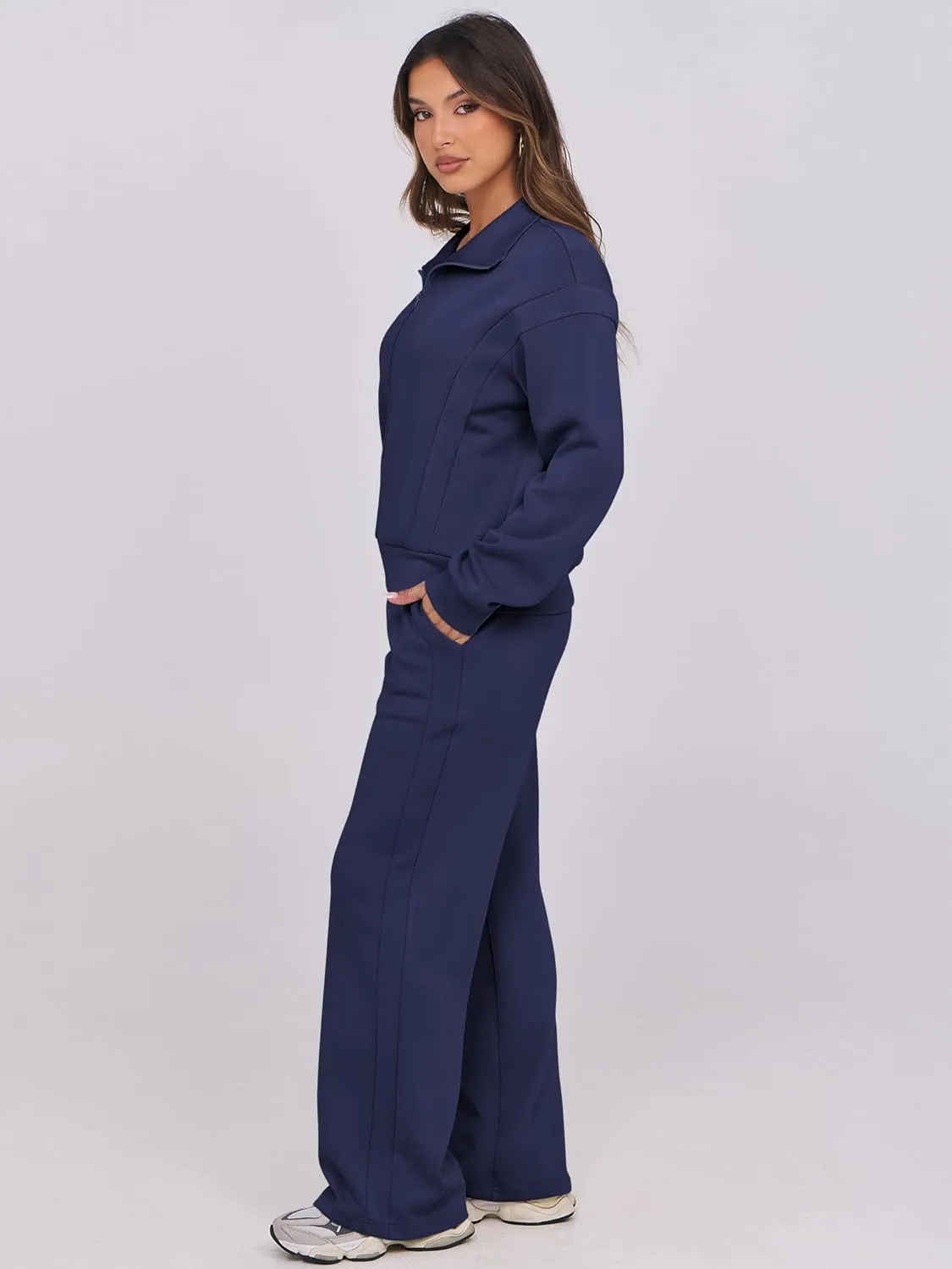 ANRABESS Lounge Sets for Women 2 Piece Outfits Sweatsuit Fall Zip Up Sweatshirts Wide Leg Pants Matching Sweat Set Tracksuit