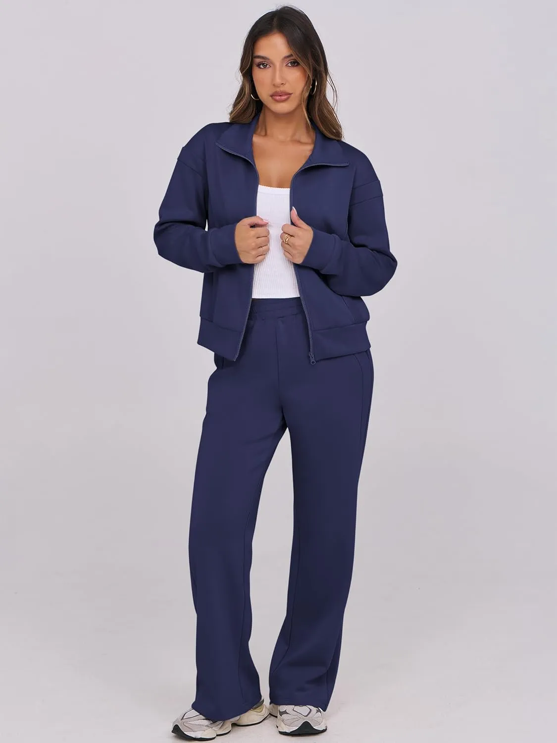 ANRABESS Lounge Sets for Women 2 Piece Outfits Sweatsuit Fall Zip Up Sweatshirts Wide Leg Pants Matching Sweat Set Tracksuit