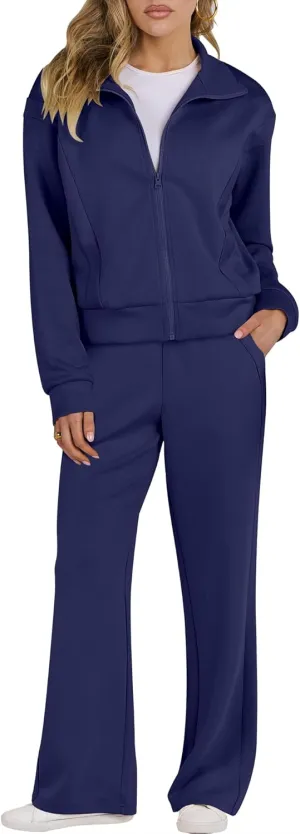 ANRABESS Lounge Sets for Women 2 Piece Outfits Sweatsuit Fall Zip Up Sweatshirts Wide Leg Pants Matching Sweat Set Tracksuit