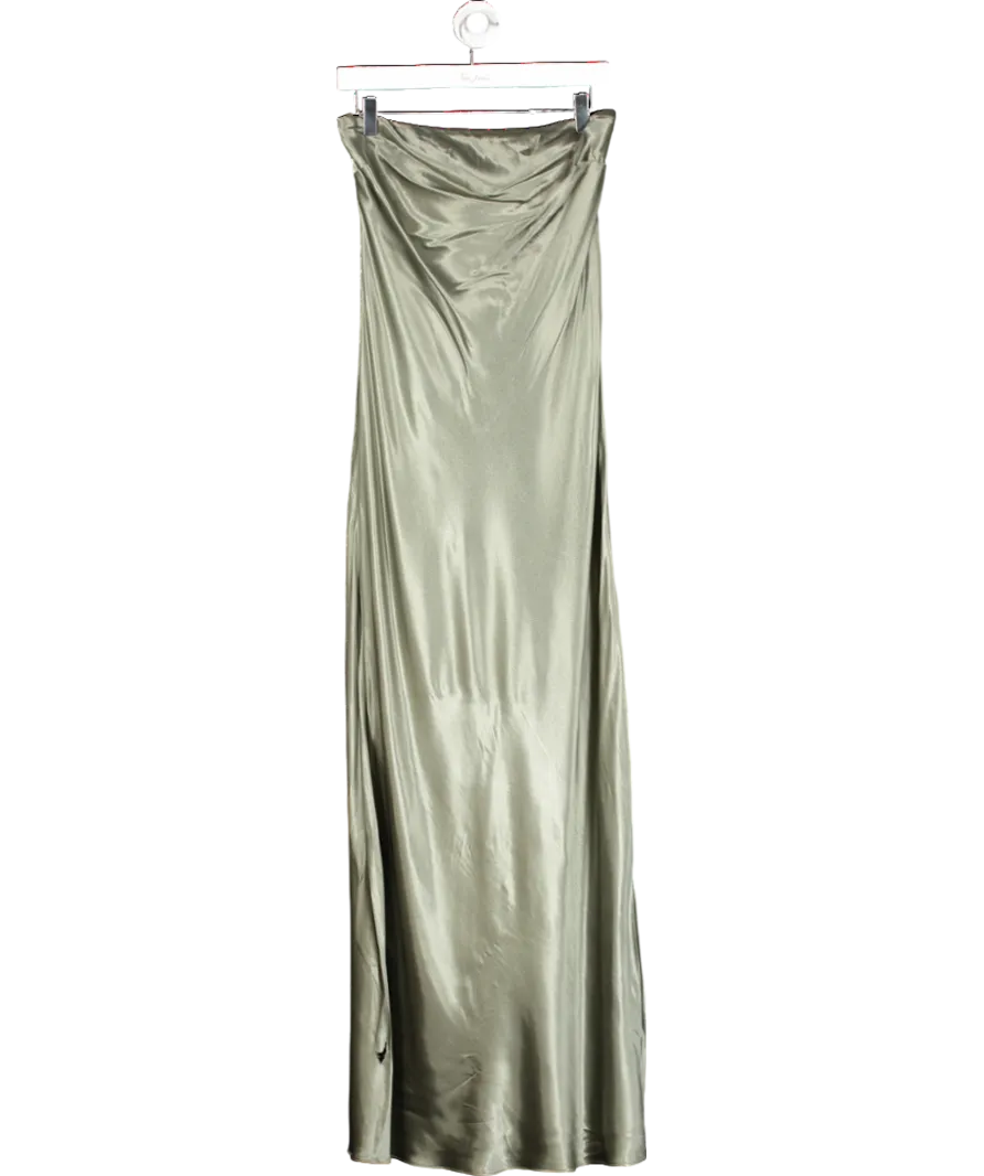 Anthropologie Green The Fleur Strapless Satin Maxi Slip Dress UK 12