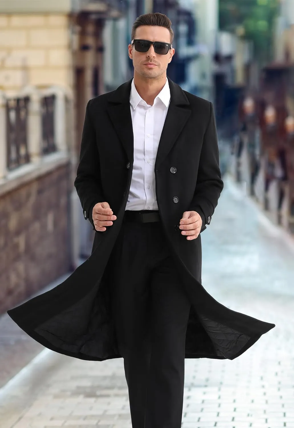 APTRO Men's Luxury Full Length Trench Coat Long Wool Overcoat Winter Windbreaker