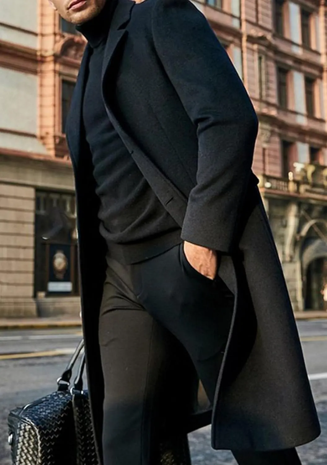 APTRO Men's Luxury Full Length Trench Coat Long Wool Overcoat Winter Windbreaker