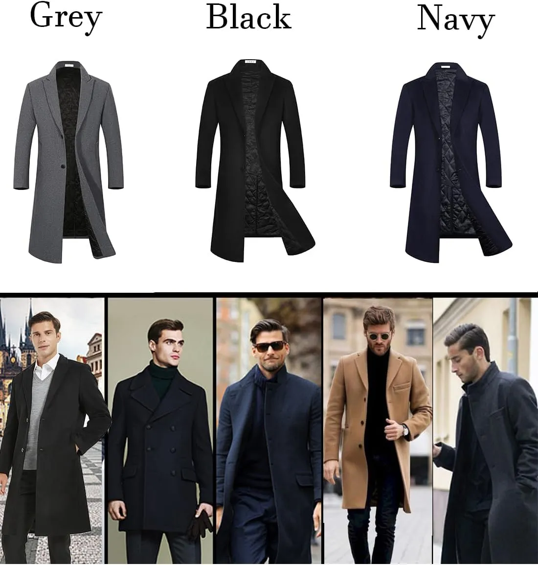 APTRO Men's Luxury Full Length Trench Coat Long Wool Overcoat Winter Windbreaker