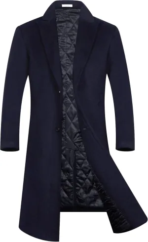 APTRO Men's Luxury Full Length Trench Coat Long Wool Overcoat Winter Windbreaker