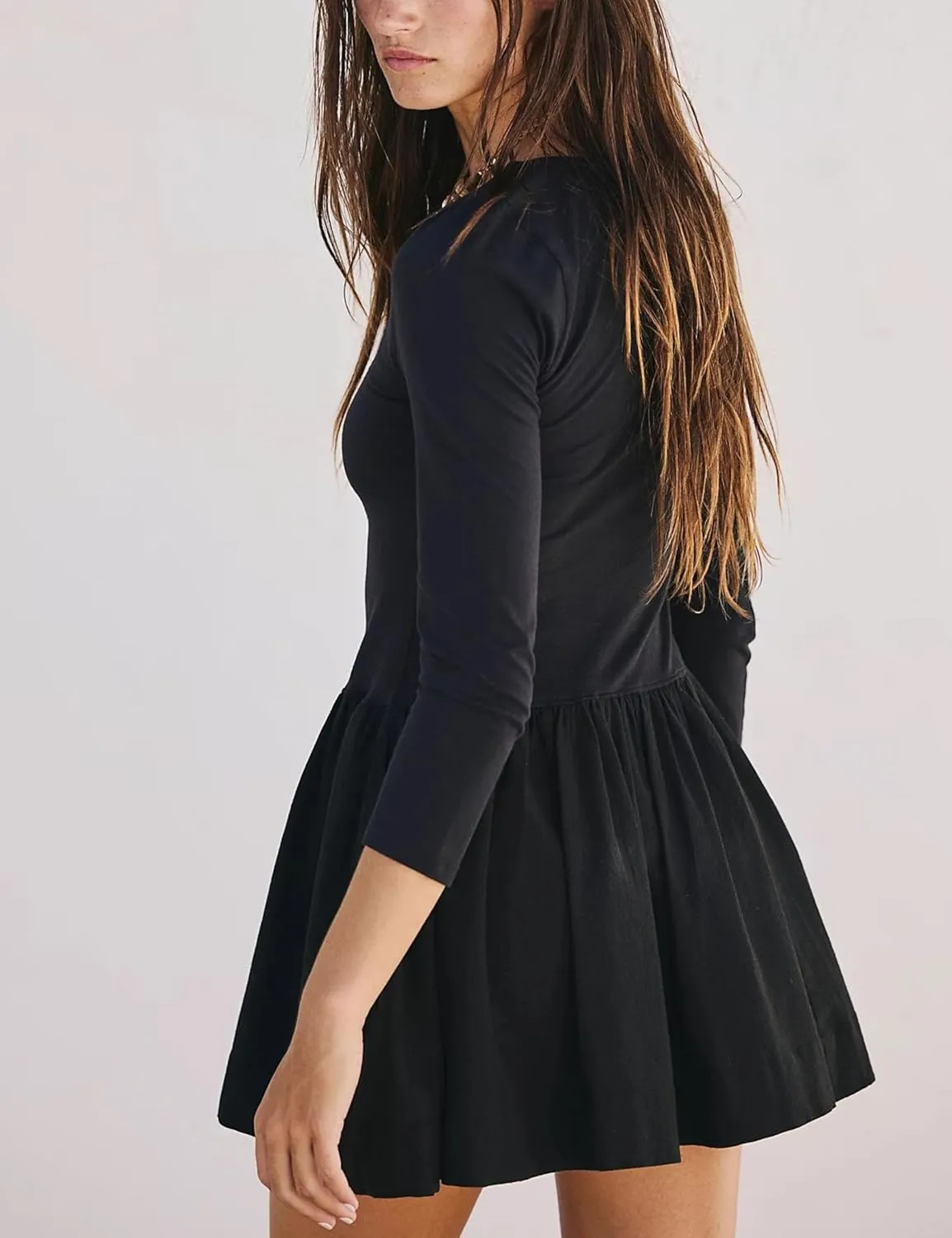 Athlisan Womens Square Neck Long Sleeve Mini Dress Casual Short Cocktail Party Dress with Pockets