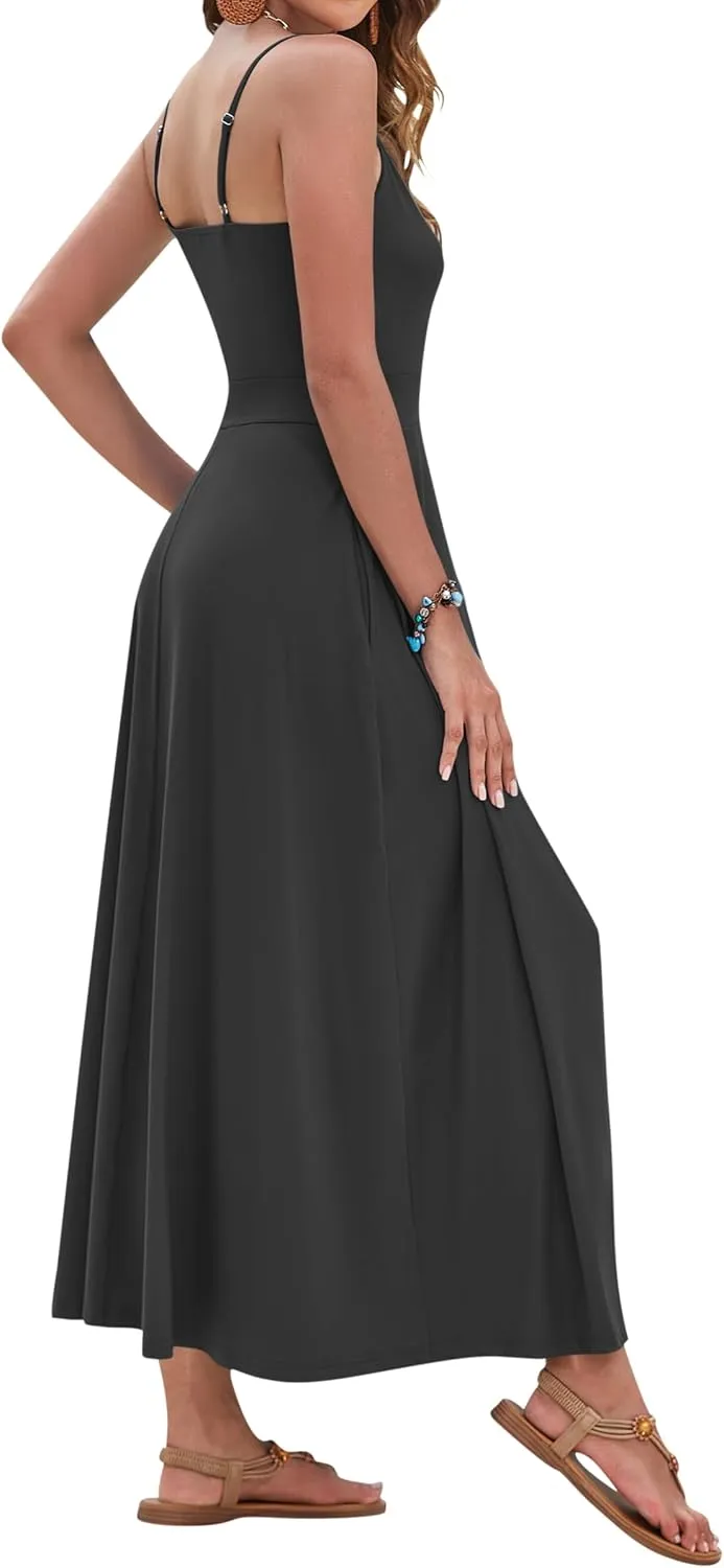 AUSELILY Womens Summer Dress 2025 Sleeveless V Neck Formal Party Evening Cocktail Long Dress with Pockets