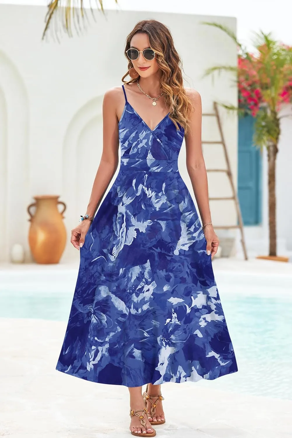 AUSELILY Womens Summer Dress 2025 Sleeveless V Neck Formal Party Evening Cocktail Long Dress with Pockets