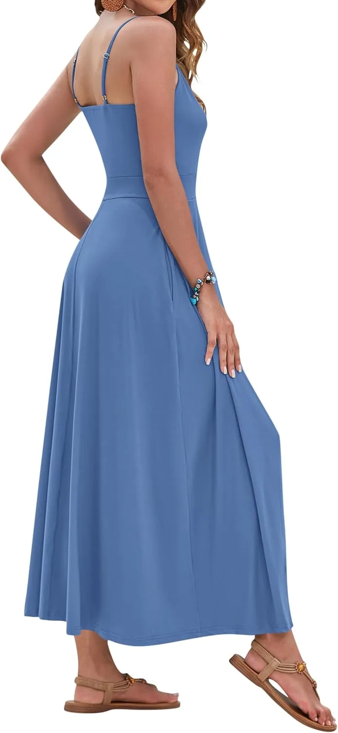 AUSELILY Womens Summer Dress 2025 Sleeveless V Neck Formal Party Evening Cocktail Long Dress with Pockets