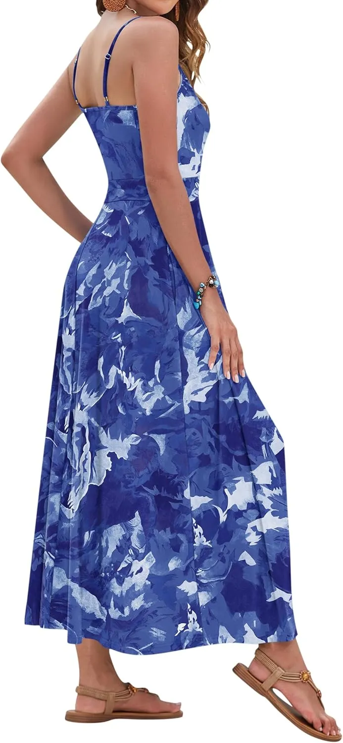 AUSELILY Womens Summer Dress 2025 Sleeveless V Neck Formal Party Evening Cocktail Long Dress with Pockets