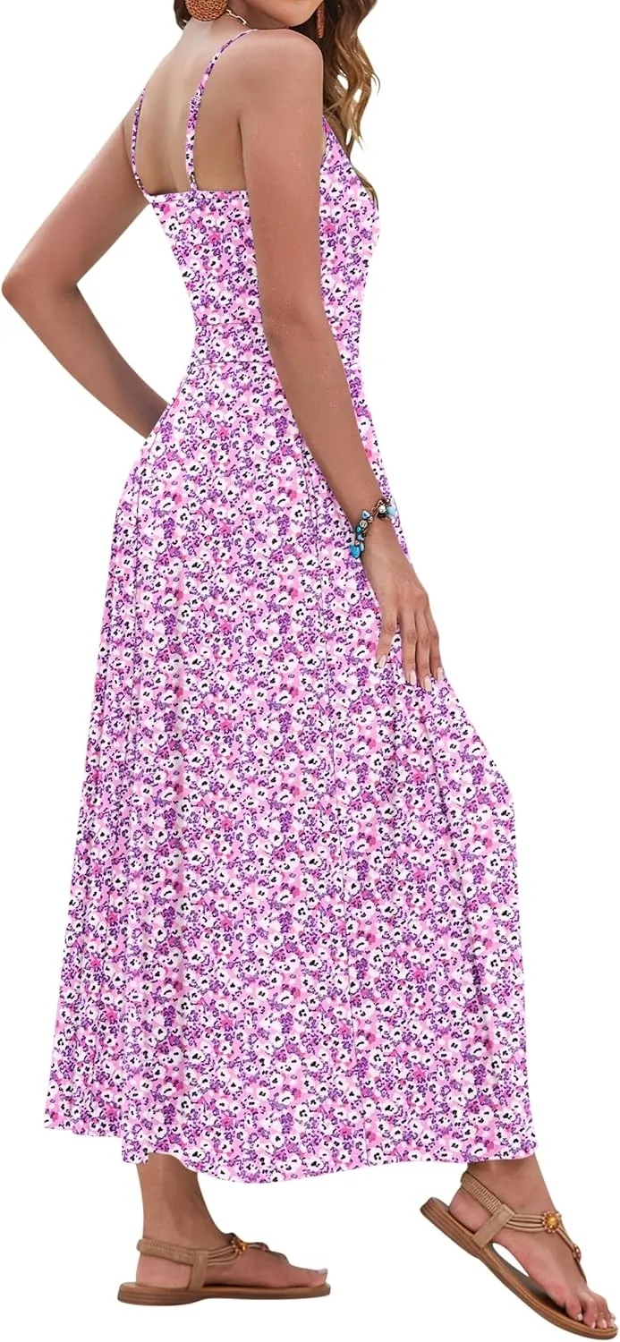 AUSELILY Womens Summer Dress 2025 Sleeveless V Neck Formal Party Evening Cocktail Long Dress with Pockets