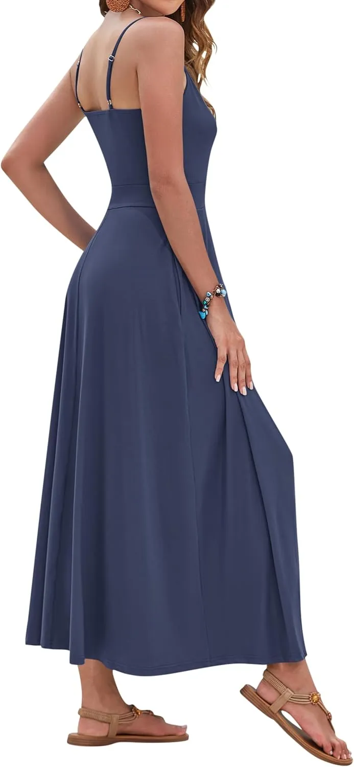 AUSELILY Womens Summer Dress 2025 Sleeveless V Neck Formal Party Evening Cocktail Long Dress with Pockets