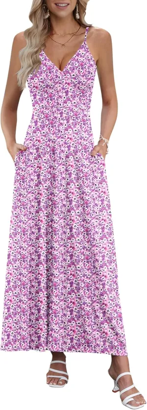 AUSELILY Womens Summer Dress 2025 Sleeveless V Neck Formal Party Evening Cocktail Long Dress with Pockets