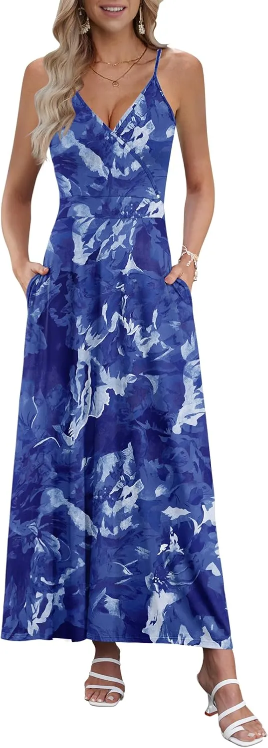 AUSELILY Womens Summer Dress 2025 Sleeveless V Neck Formal Party Evening Cocktail Long Dress with Pockets