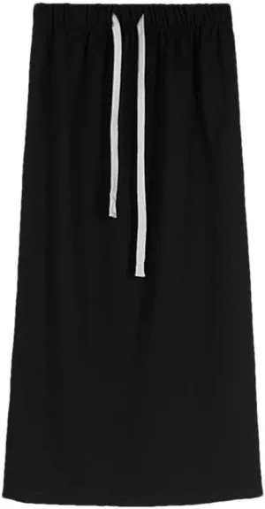 Autumn Winter Women Split Skirt Drawstring Elastic Waist Long Midi Skirts