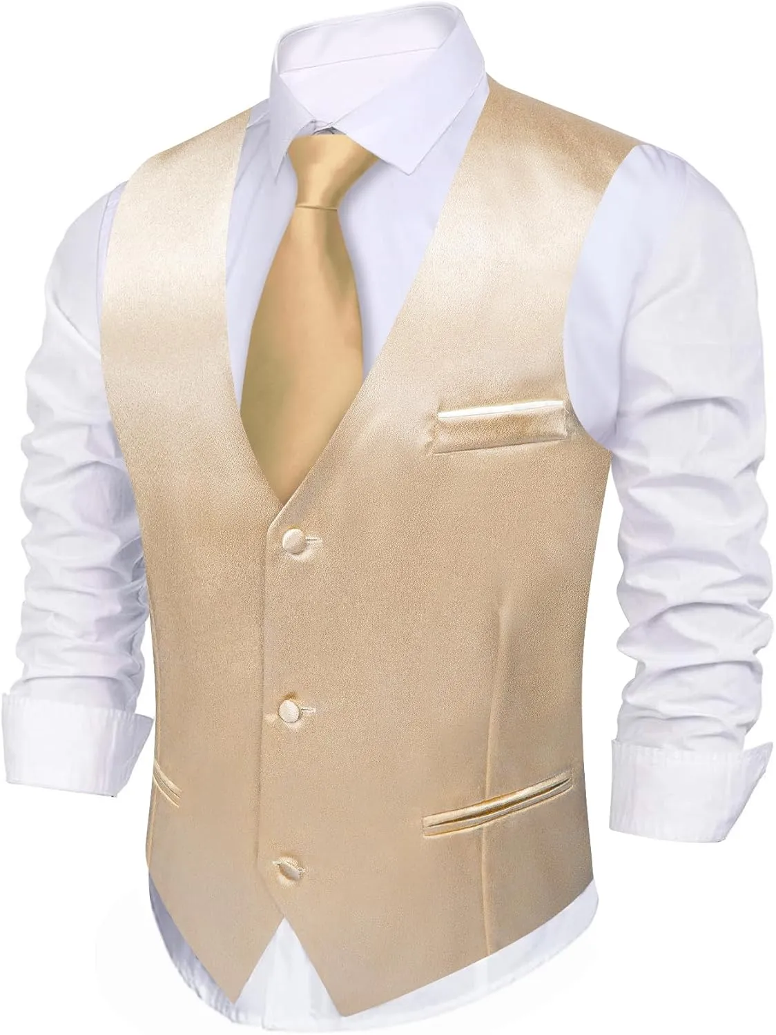 Barry.Wang Mens Formal Vest V-neck Slim Fit Casual 2 Pockets Suit Waistcoat for Wedding Party