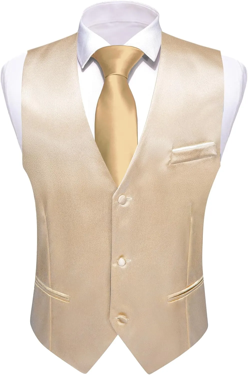 Barry.Wang Mens Formal Vest V-neck Slim Fit Casual 2 Pockets Suit Waistcoat for Wedding Party