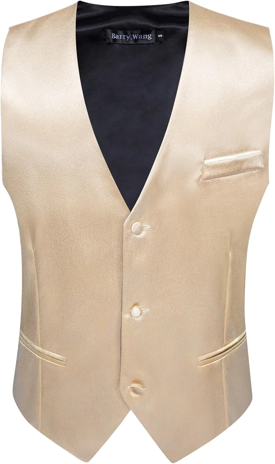 Barry.Wang Mens Formal Vest V-neck Slim Fit Casual 2 Pockets Suit Waistcoat for Wedding Party