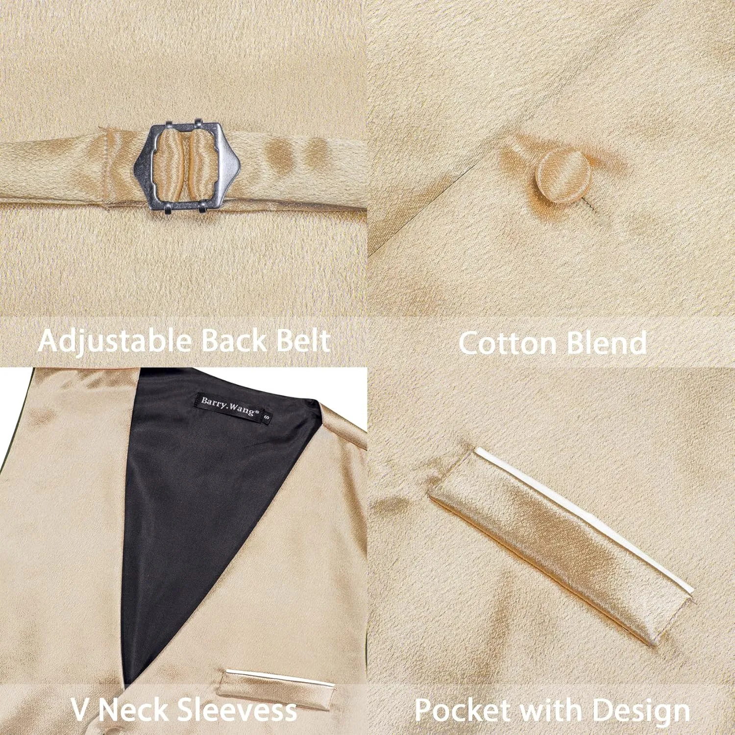 Barry.Wang Mens Formal Vest V-neck Slim Fit Casual 2 Pockets Suit Waistcoat for Wedding Party