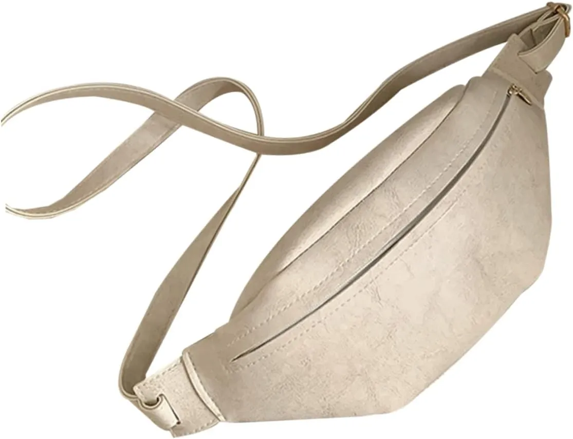 BESPORTBLE Fanny Pack Adjustable Pu Leather Casual Waist Bag White Shoulder Bag for Women