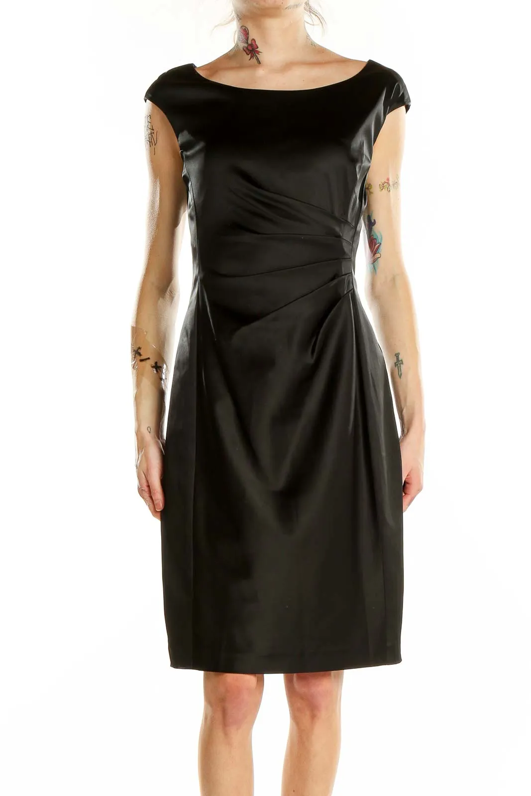 Black Elegant Satin Sheath Dress