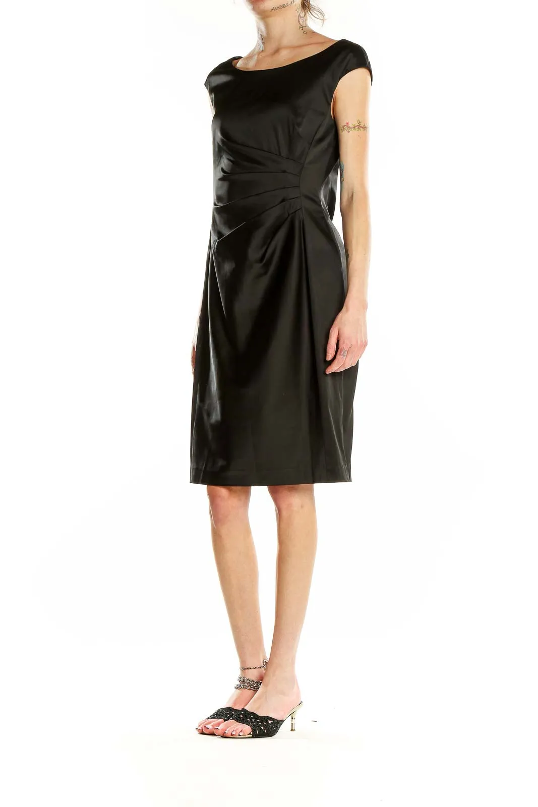 Black Elegant Satin Sheath Dress