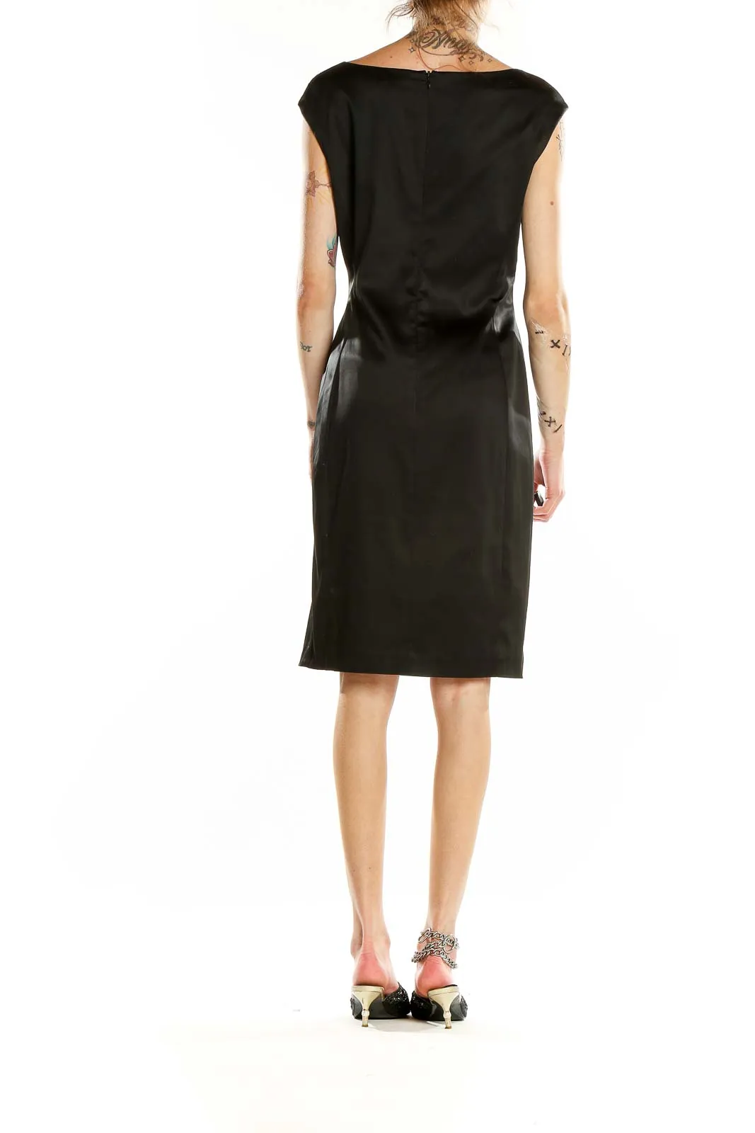 Black Elegant Satin Sheath Dress