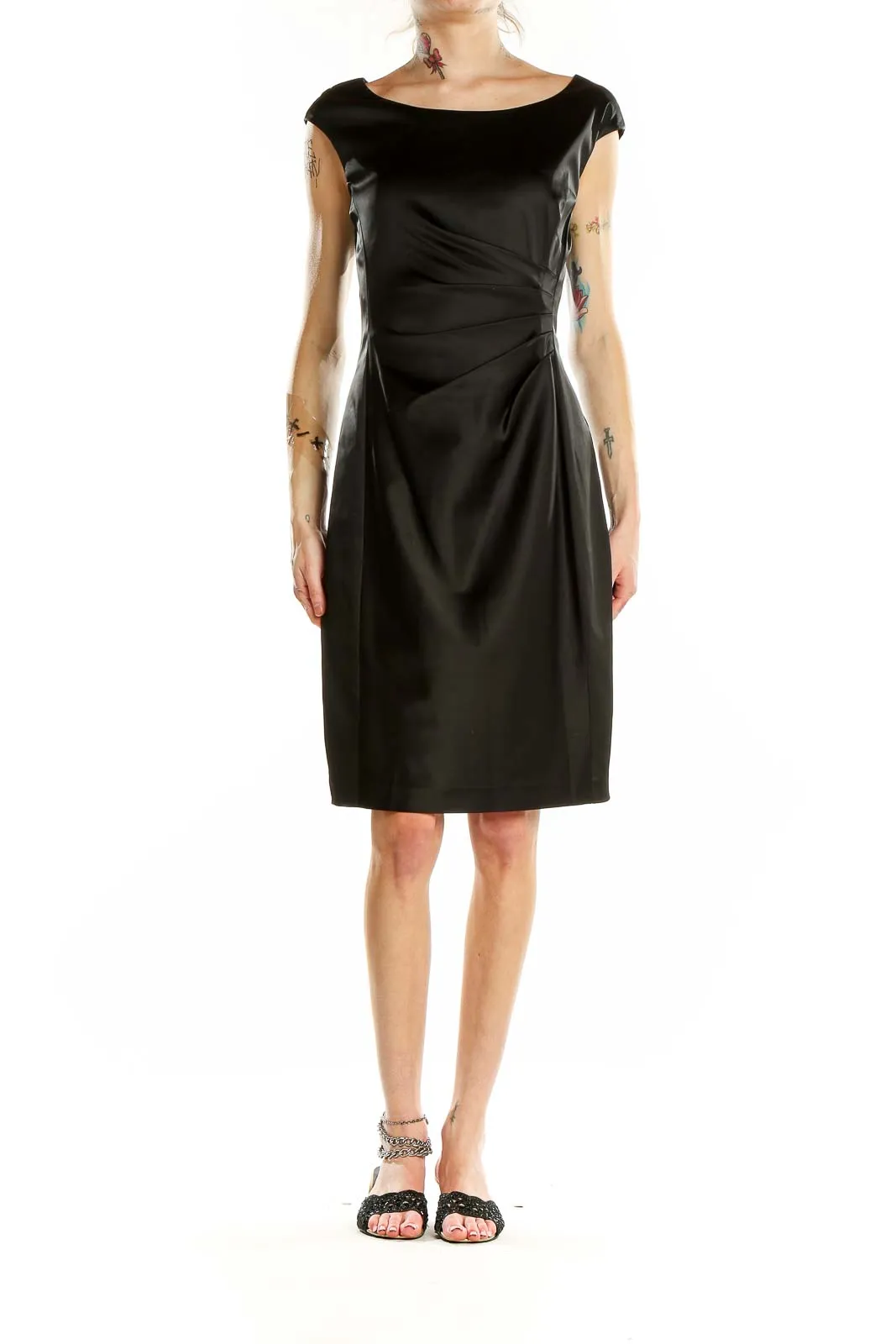 Black Elegant Satin Sheath Dress