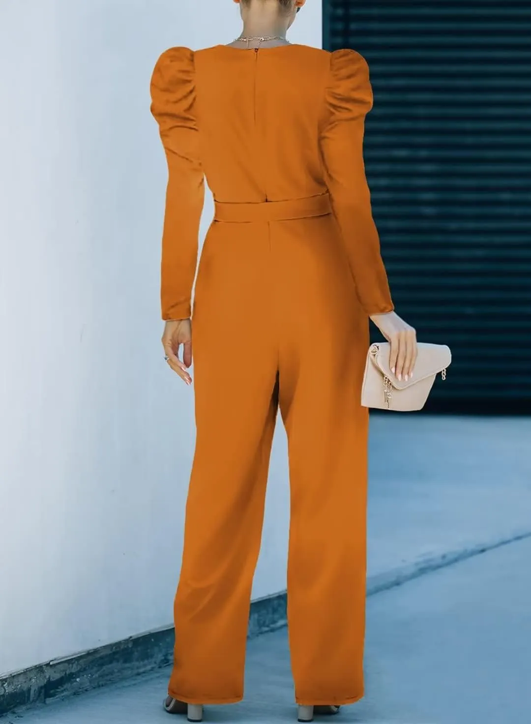 BLENCOT Jumpsuit Long Sleeve Casual V Neck Belted Wide Leg Formal Rompers Jumpsuit