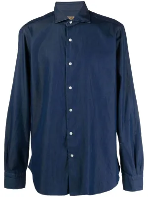 Blue Cotton Classic Hooded Shirt