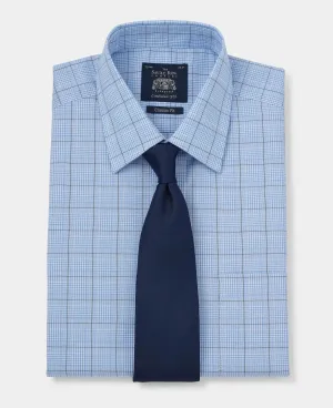 Blue Navy Prince Of Wales Check Classic Fit Formal Shirt - Single Cuff