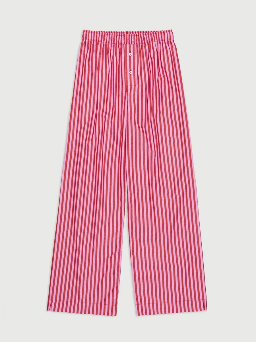 Bonnyshow Women's Y2K Retro Vintage Casual Striped/Solid Long Pants Button Elastic High Waist Aesthetic Loose Straight Trousers