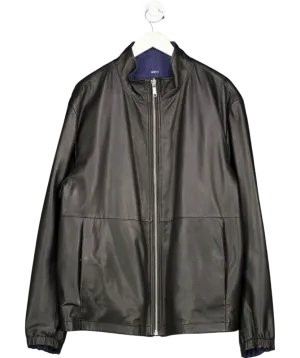 BOSS Black Nappa Leather / Blue Denim Reversible Bomber Jacket 48R UK XXXL