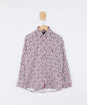 Boys Slim Fit Casual Paisley Shirt - White- Red
