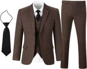 Boy's Suit Herringbone Tweed Blazer Slim Fit Kids Winter 1920s Retro Vintage Formal Wedding Prom Tuxedo Jacket Vest Pants Tie