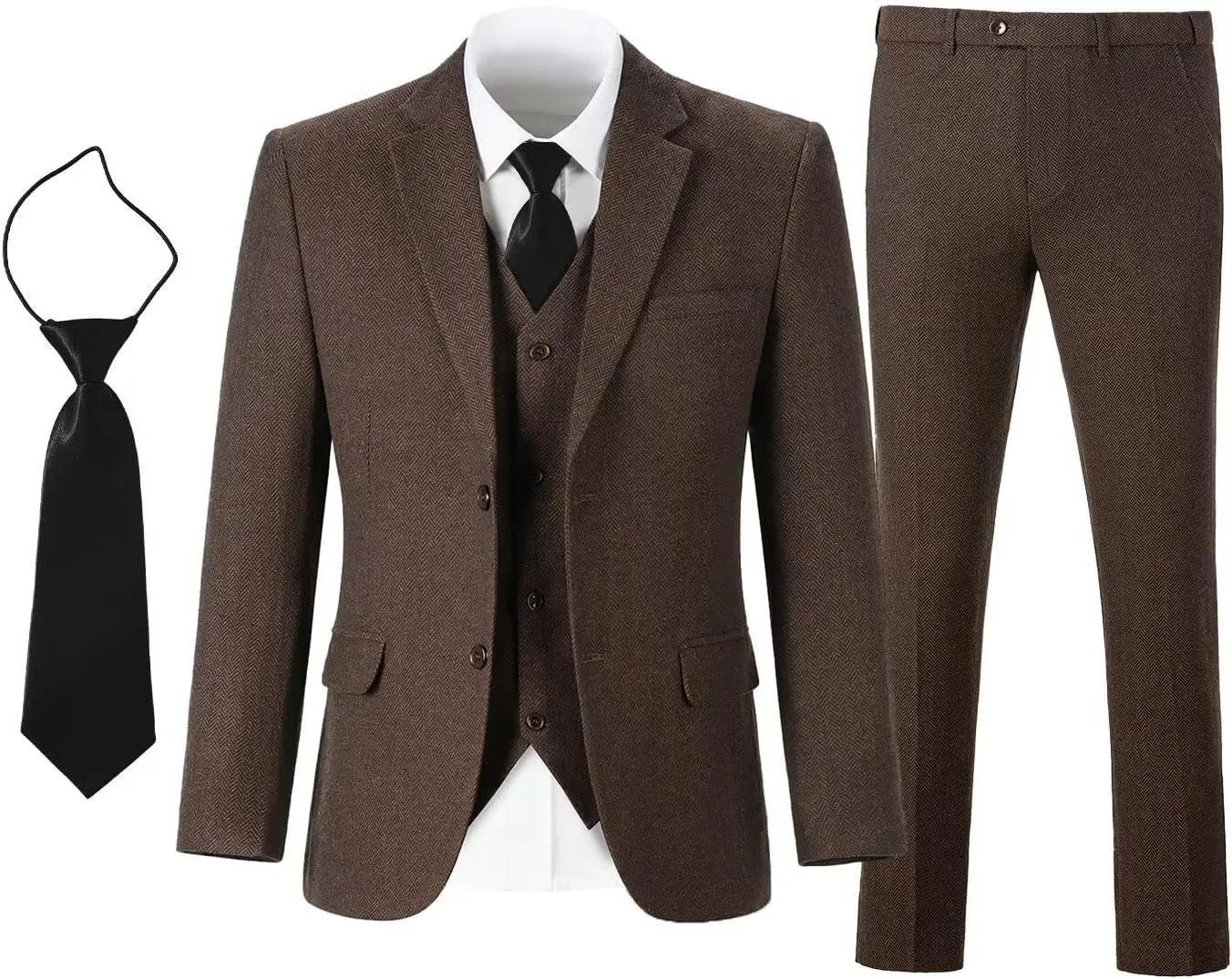 Boy's Suit Herringbone Tweed Blazer Slim Fit Kids Winter 1920s Retro Vintage Formal Wedding Prom Tuxedo Jacket Vest Pants Tie
