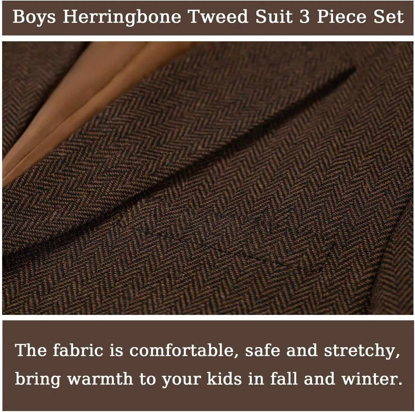 Boy's Suit Herringbone Tweed Blazer Slim Fit Kids Winter 1920s Retro Vintage Formal Wedding Prom Tuxedo Jacket Vest Pants Tie