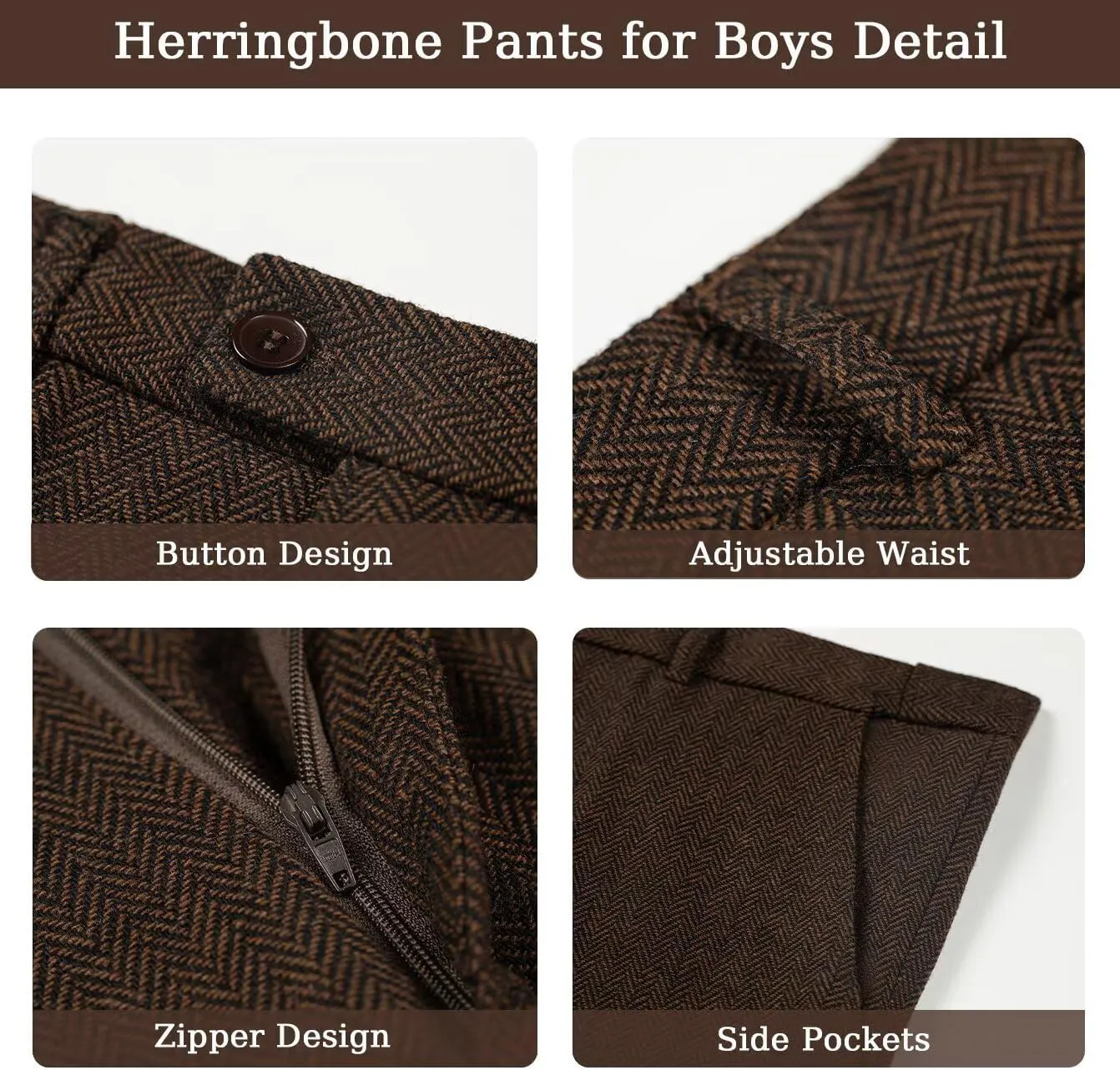 Boy's Suit Herringbone Tweed Blazer Slim Fit Kids Winter 1920s Retro Vintage Formal Wedding Prom Tuxedo Jacket Vest Pants Tie