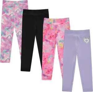 BTween Girls 4 Pack Leggings Set, Exercise, Sports Tights with Wide Waistband for Girls