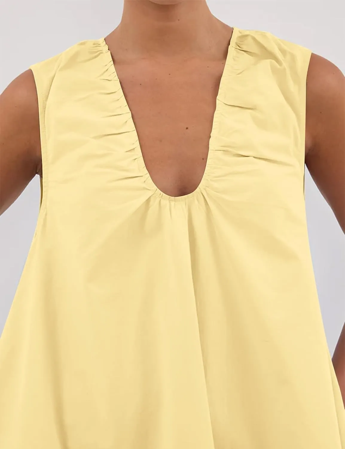 Bubble Babydoll Dress for Women Sleeveless Ruched U Neck Tank Mini Dresses Casual Summer Puffy Dress
