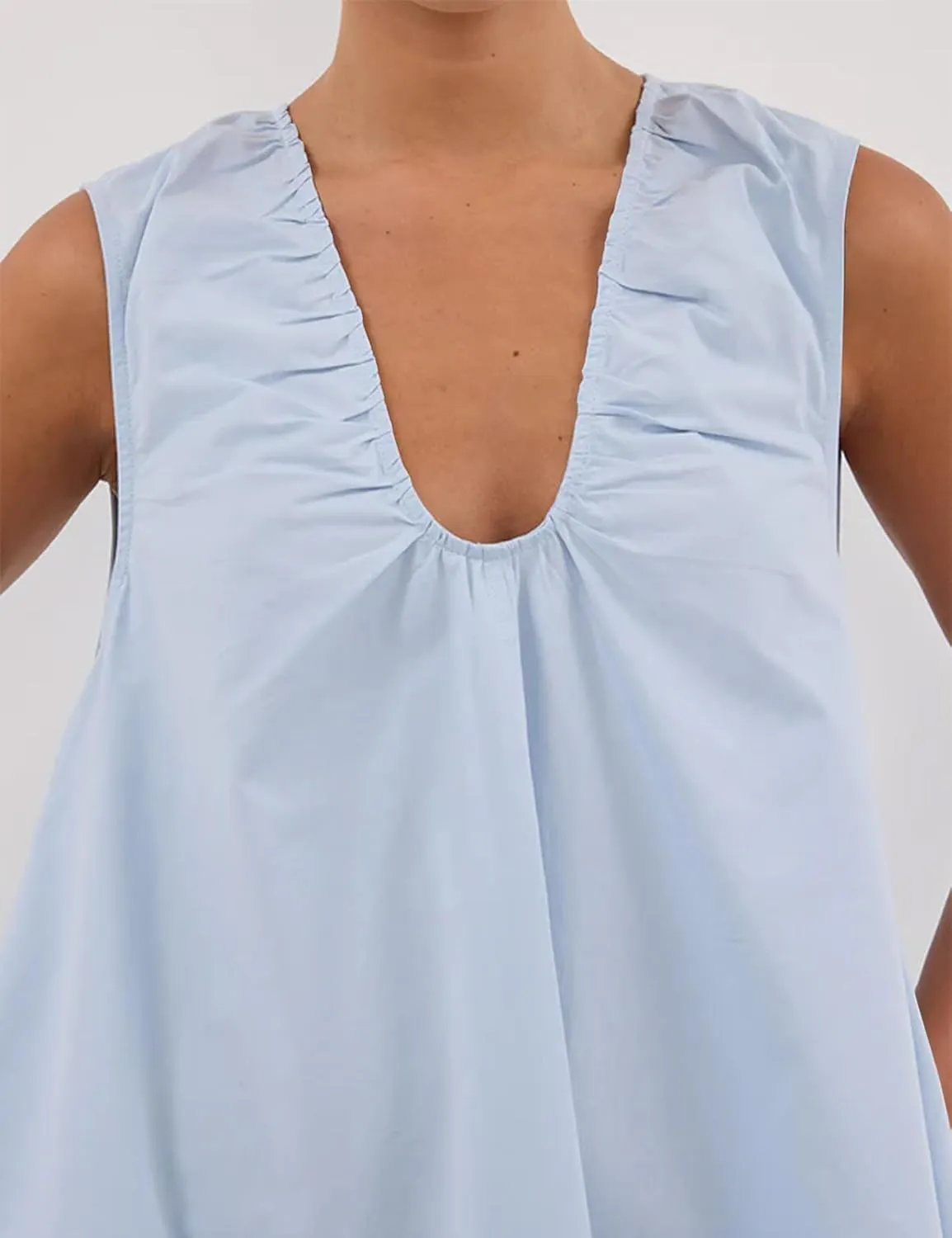 Bubble Babydoll Dress for Women Sleeveless Ruched U Neck Tank Mini Dresses Casual Summer Puffy Dress