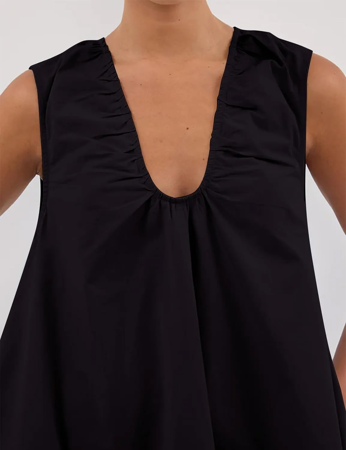 Bubble Babydoll Dress for Women Sleeveless Ruched U Neck Tank Mini Dresses Casual Summer Puffy Dress