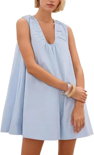 Bubble Babydoll Dress for Women Sleeveless Ruched U Neck Tank Mini Dresses Casual Summer Puffy Dress