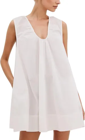 Bubble Babydoll Dress for Women Sleeveless Ruched U Neck Tank Mini Dresses Casual Summer Puffy Dress